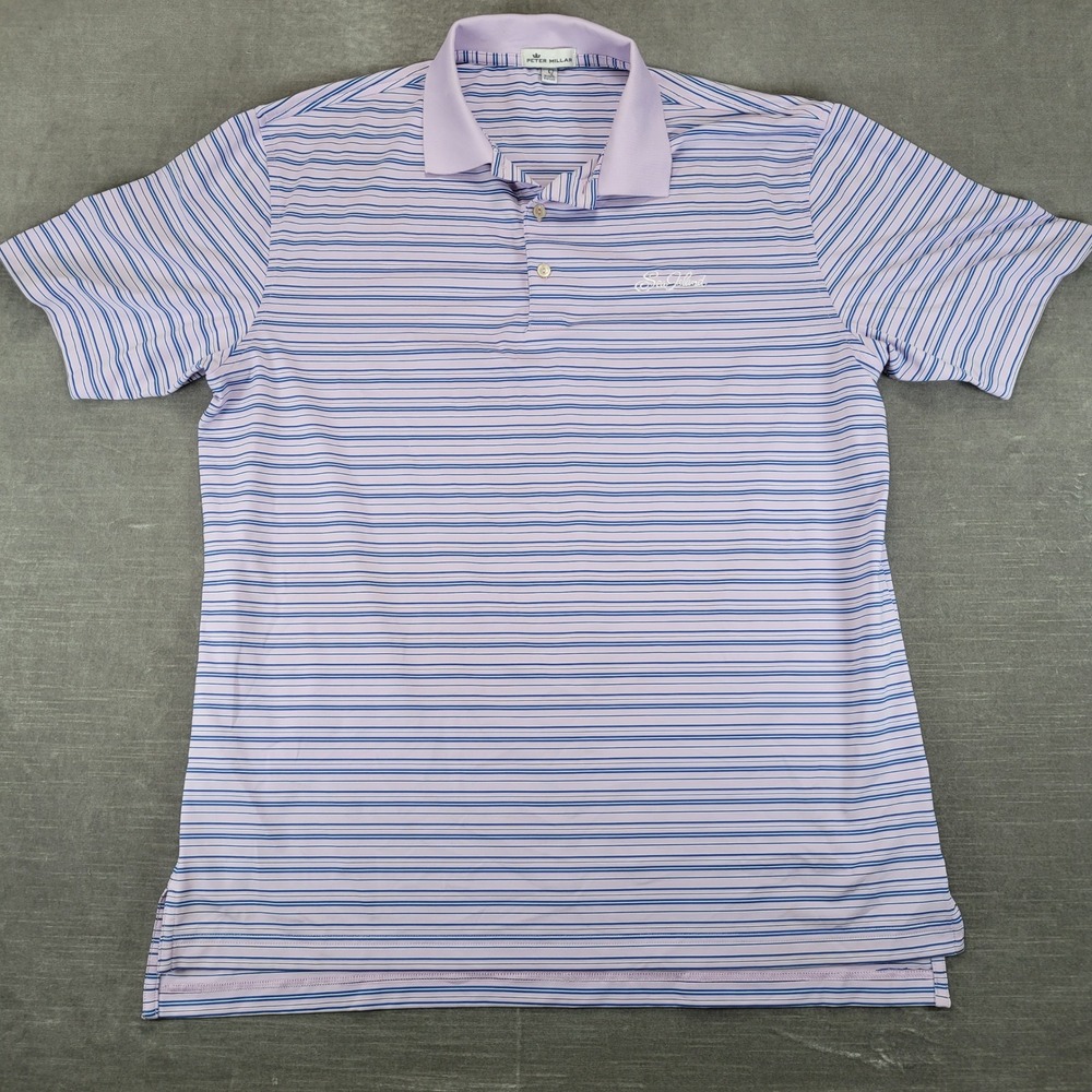 Peter Millar Sea Island Mens Large Purple Striped‎ Performance Golf Polo Shirt